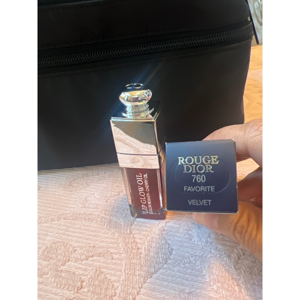 Dior Bundle-Black Vanity Case Rouge Dior 760 Lipstick & Lip Glow Oil Cherry Set - Picture 3 of 7